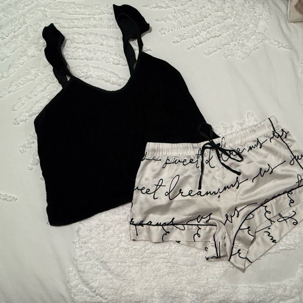Victoria's Secret Script Silky Shorts and Velvet Top Size Small
